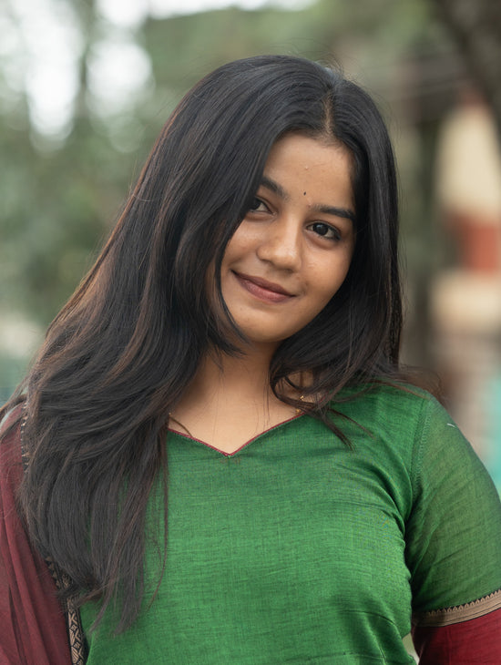Sahaya green and maroon  narayanpet cotton  top with lininig & dupatta
