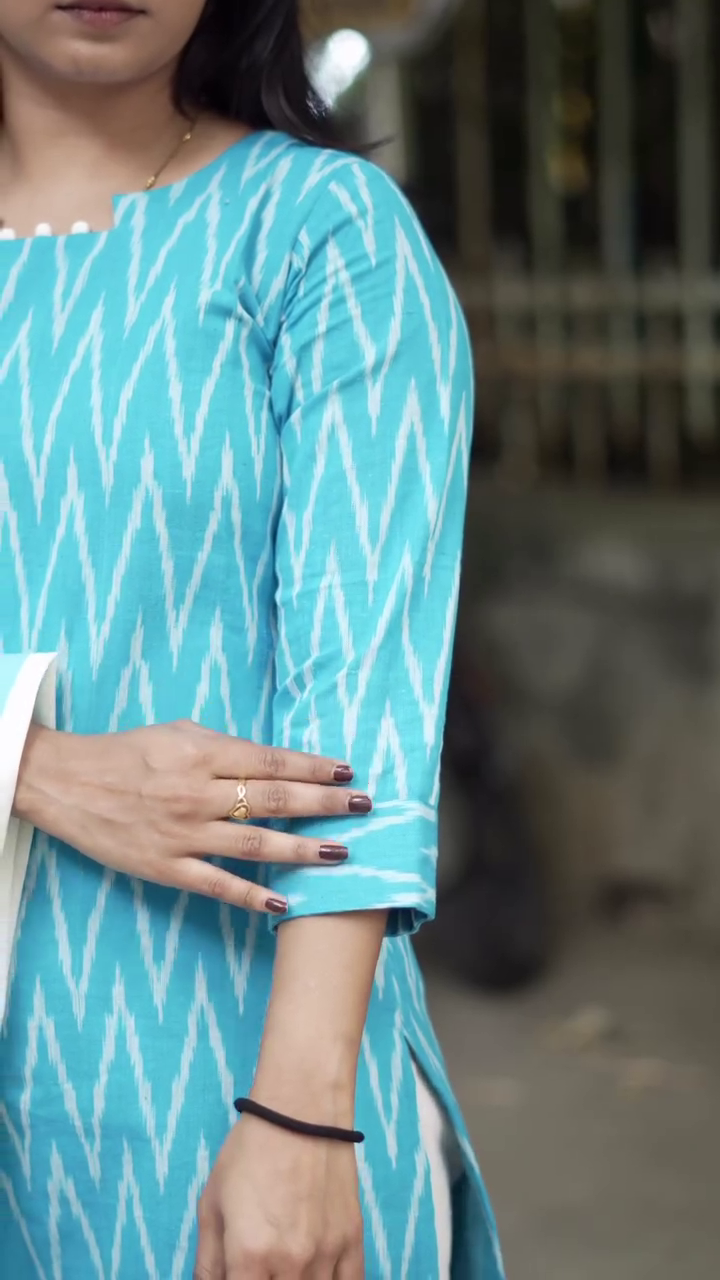Yamuna Sky Blue Ikat Cotton Salwar Set with Elegant White Dupatta
